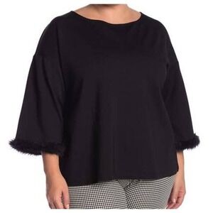 Philosophy‎ Blouse Womens Medium Black Faux Fur Trim Sleeve Career Work Office